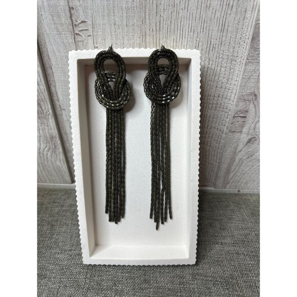 Metallic Knot Design Dangle Earrings Long Antique Bronze Tone Statement Jewelry - Picture 1 of 5